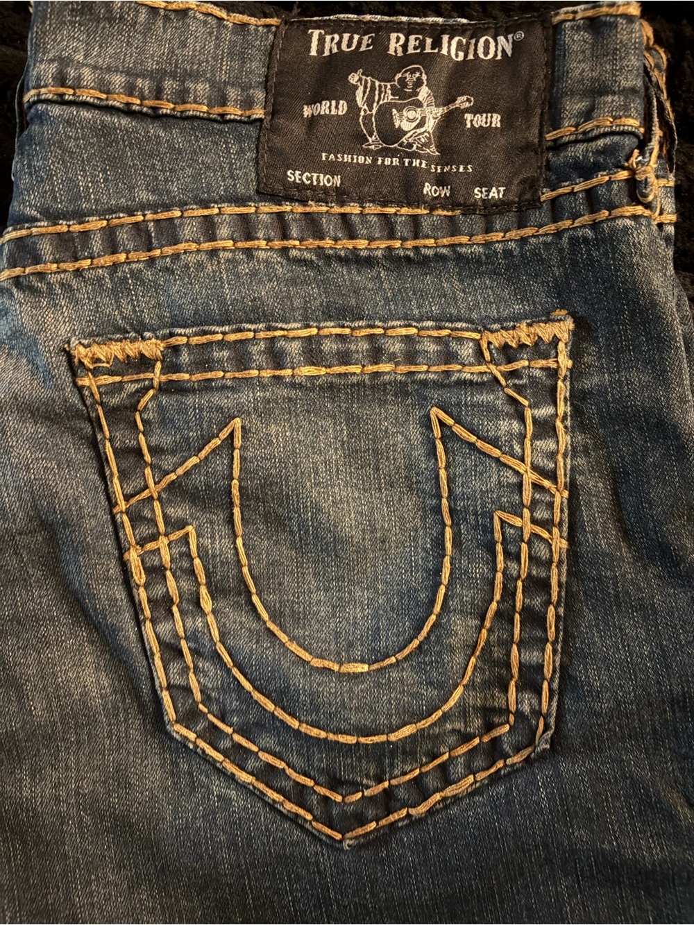 True Religion Geno Relaxed Slim Denim Jeans with HeavyTan Stitching
